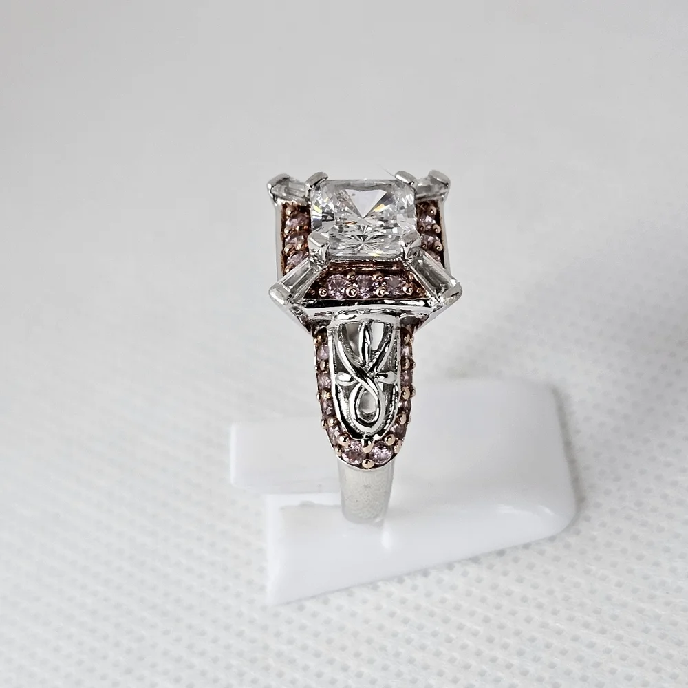 Beautiful Victoria Wieck Diamond & Pink Sapphire Simulant Sterling Silver Size 7 - Picture 5 of 10